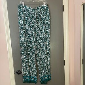 Talbots Green and White Floral Pants, Size XL